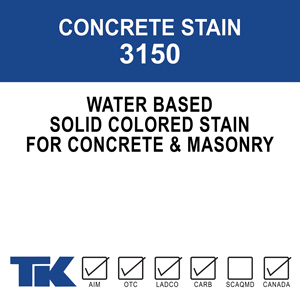 concrete-stain-3150 A water-borne, single component, solid colored stain to beautify and protect concrete and masonry surfaces. TK-CONCRETE STAIN WB 3150 acts as a barrier against damaging substances such as acids and oils