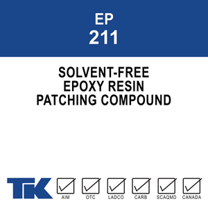 ep-211 A versatile two-component, solvent-free epoxy resin system for patching, repairing and bonding concrete and other substrates. Insensitive to moisture, TK-EPOXY PATCH 211 may be used for a variety of purposes in either dry or damp environments.