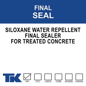 A low viscosity, breathable, deep penetrating water repellent for concrete and masonry. Due to its unique formulation, TK- FINAL SEAL may be applied as a final sealer to concrete that was previously coated with a cure and seal compound. FINAL SEAL