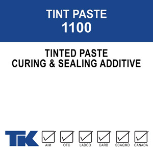 tint-paste-1100 A color additive specifically designed for use with TK-BRIGHT KURE & SEAL, or TK-ACHRO SEAL AS-1 1315 curing compounds. When mixed properly with these compounds, TK-TINT PASTE produces an opaque, uniformly tinted cure and seal for a variety of applications. Available in 24 standard colors, or custom colors may be produced upon request.