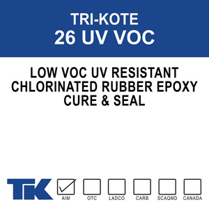 tri-kote-26-uv-voc A special formula of chlorinated rubber and epoxy that cures, seals and hardens new or existing concrete in one easy application