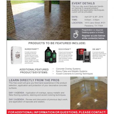 Training Flyer - Stamped Concrete Products - April 25-26 2019